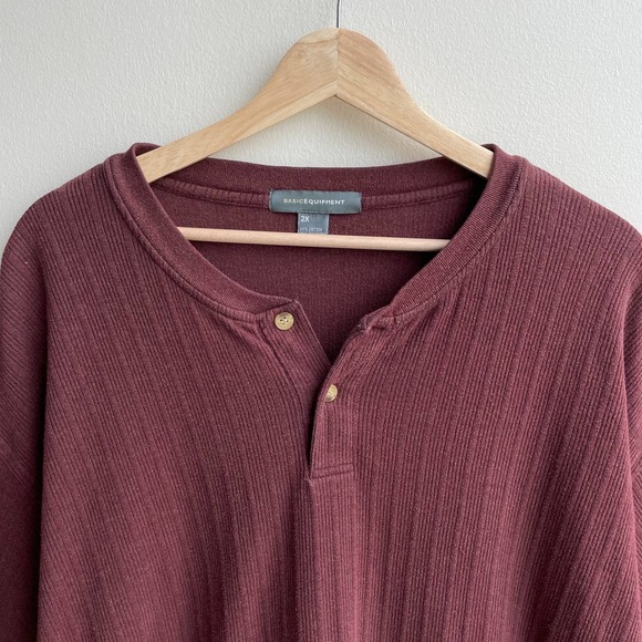 y2k Basic Equipment Brown Ribbed Knit Henley Short-Sleeve | 2X - Picture 6 of 8
